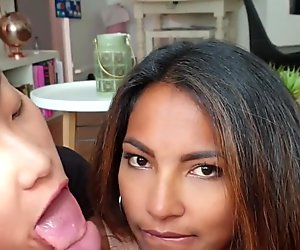 June Liu / SpicyGum Ft Latika Jha - Asian Teens, Chinese and Indian Giving Double BlowJob / CIM
