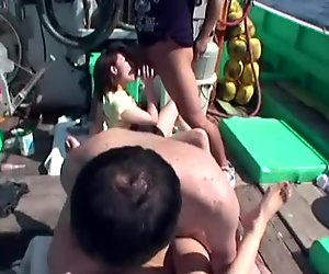 Gang bang on their Japanese trawler